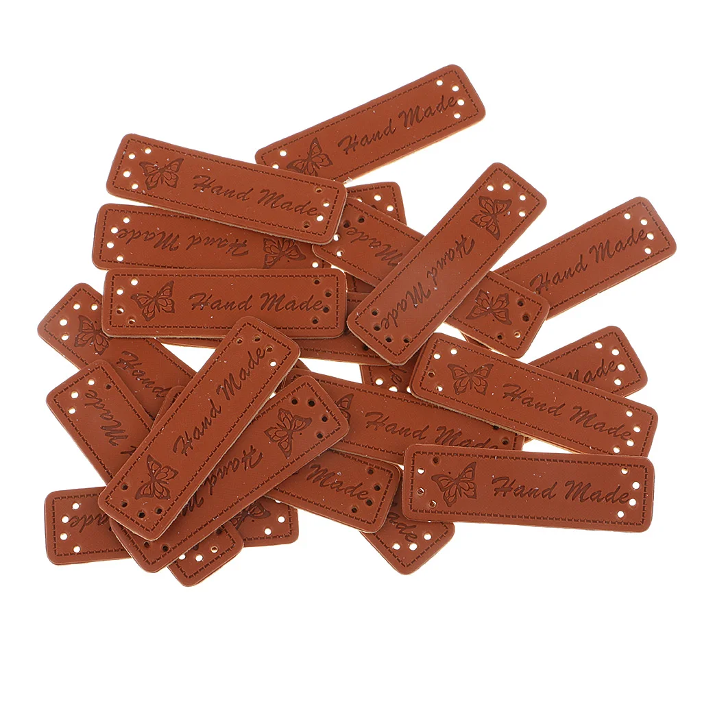40 Pieces Vintage PU Leather Retro Brown Synthetic Handmade Label Tags DIY Sew Craft Patch