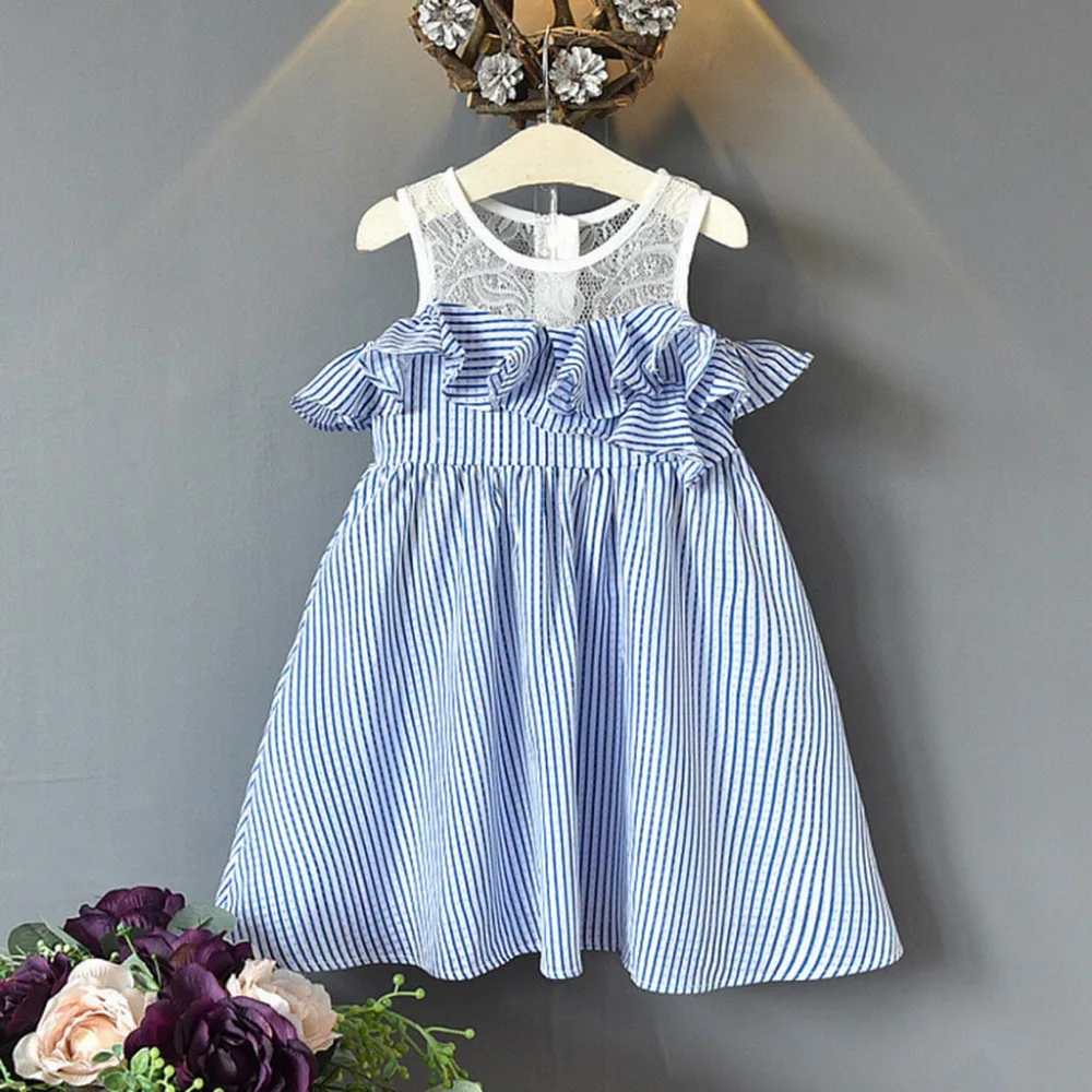 

MUQGEW 2019 Hot Sale Summer Baby Girls Dress Lace Stripe Birthday Party Wear Lovely Princess Dresses For 3-7T Baby Girl