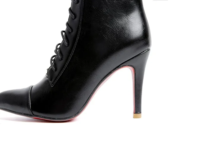 Большие размеры 34-43, женские короткие ботильоны пикантная свадебная обувь высокого качества на высоком каблуке с острым носком, Осень-зима женская обувь, 6-23