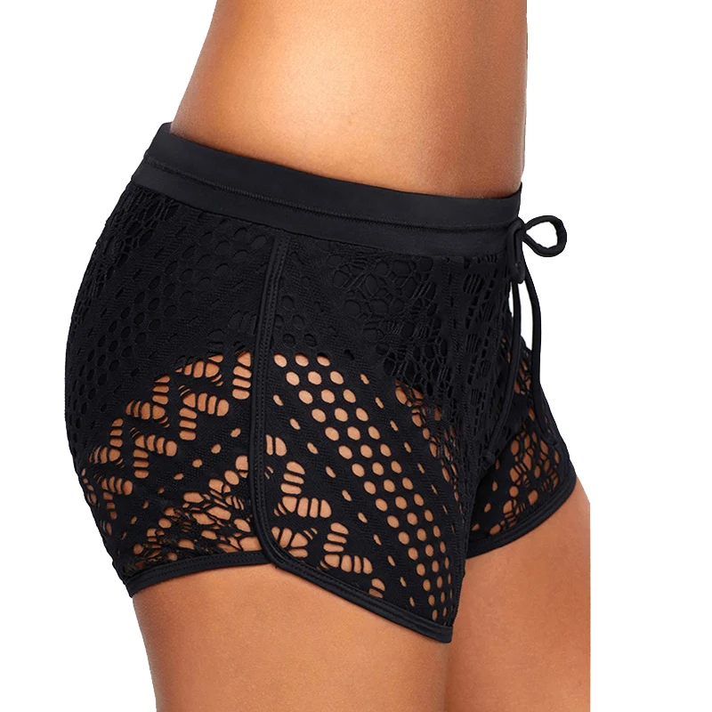 

Women Swim Trunks Sexy Hollow Out Lace Floral Swim Shorts Bathing Shorts Bikini Bottoms Swimwear Solid Beachwear Swimming Pants