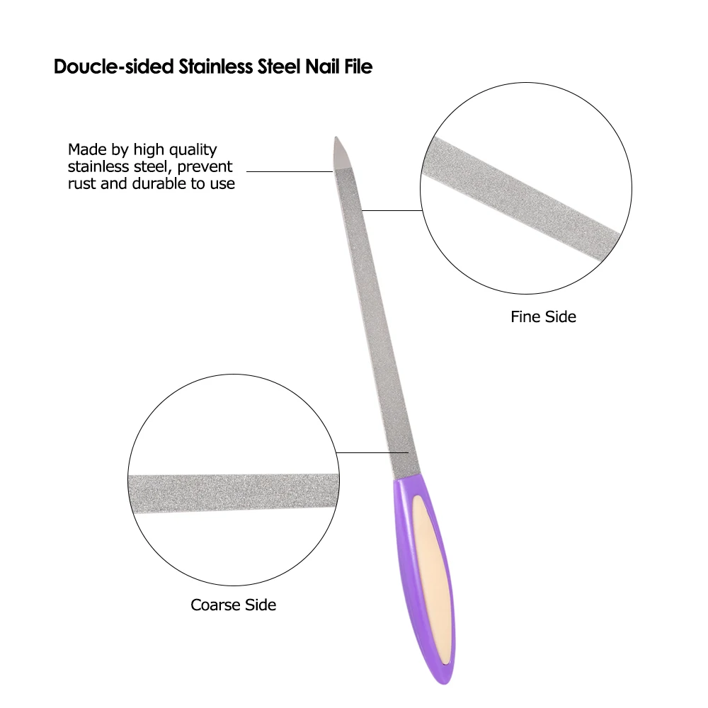 3 шт ail Art шлифовальная Полировка двухсторонние пилки для ногтей из нержавеющей стали для ногтей Маникюрный педикюрный инструмент