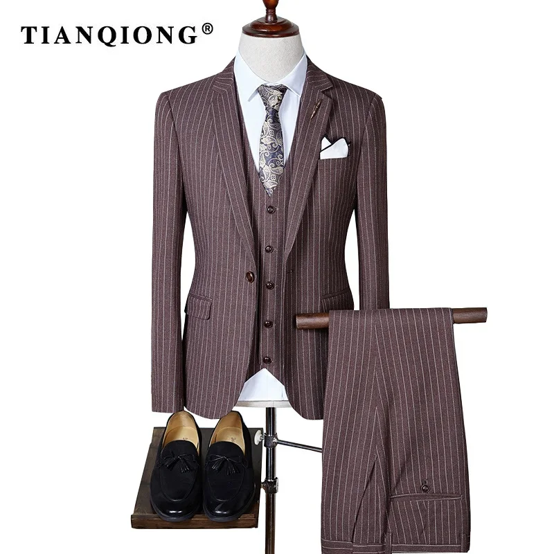 TIAN QIONG 2017 High Quality Men Suits Fashion Stripe Men s Slim Fit