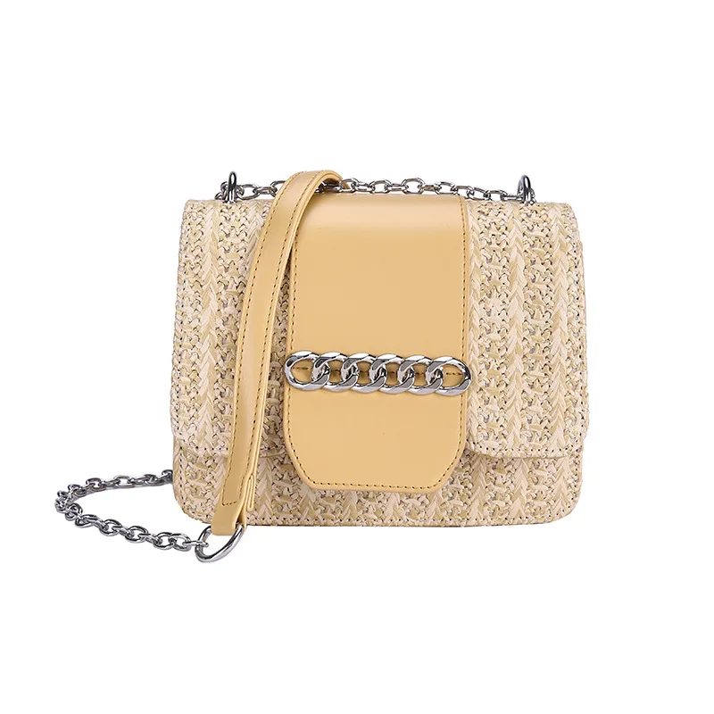 

2019 New Women Summer Rattan Bag Square Chain Straw Bags Lady Handmade Woven Beach CrossBody Bag Bohemia Handbag Travel Vocation