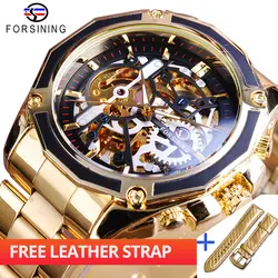 Часы Forsining + набор ремешков комбинированная коллекция прозрачный золотой Стальной ремешок Скелет роскошные мужские Лидирующий бренд