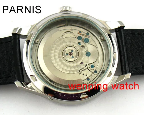 Мужские механические часы Parnis с черным циферблатом и серебряной иглами из нержавеющей стали, мужские автоматические часы s 43 мм