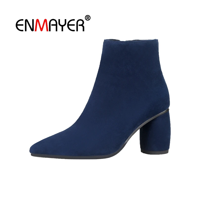 

ENMAYER Woman Ankle boots Short boots Winter Shoes Pointed toe Black Size 34-40 Causal Bowtie Flock Med heels Thin heels CR1927