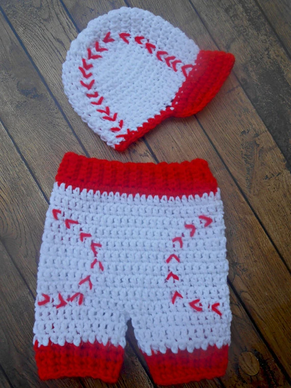 Casquettes De Baseball Au Crochet Pour Bebe Rouge Blanc Avec Couvre Couche Ensemble Pour Bebe Chapeau Pour Nouveau Ne Accessoire Photo Livraison Gratuite Nb 3monthes Aliexpress