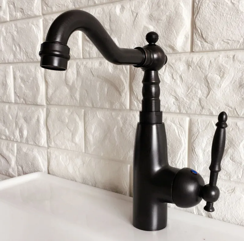 Kitchen Wet Bar Bathroom Vessel Sink Faucet Black Oil Rubbed Bronze One Handle Swivel Spout Mixer Tap Single Hole mnf374