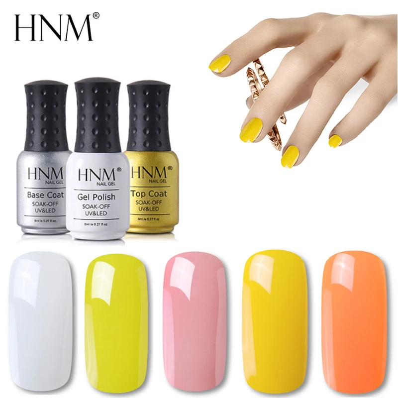 

HNM 8ml Yellow Color Gel Nail Polish Semi Permanent Soak Off Long Lasting Lucky Varnish Base Top Gelpolish Painting Lacquer