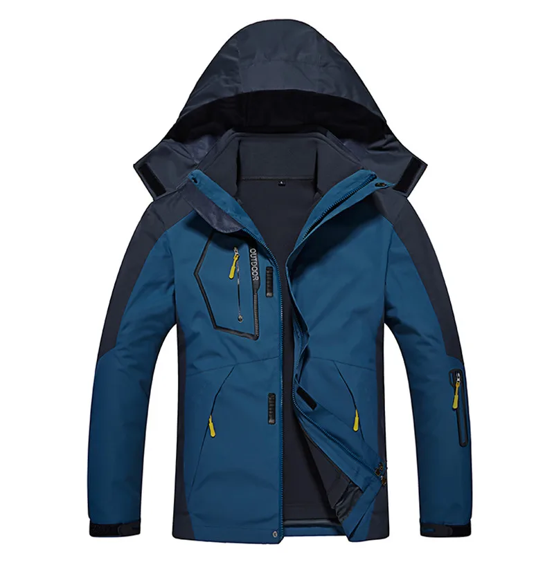 WOLFONROAD, мужские и женские куртки 3 в 1, водонепроницаемые спортивные куртки для улицы, зимняя куртка для горного туризма, куртка большого размера 6XL 7XL 8XL - Цвет: Men denim blue