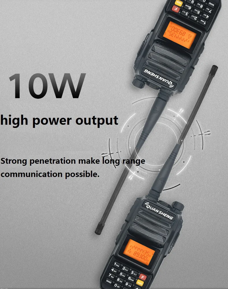 QUANSHENG TG-UV2 PLUS Walkie Talkie 10W High Power 4000MAH UHF VHF 5 Bands 200 Channels Police 350-390MHz Baofeng 10W UV-9R PLUS