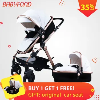 

Babyfond 3 in 1 baby carriage PU waterproof material multi-color light luxury portable baby stroller with basket and car seat