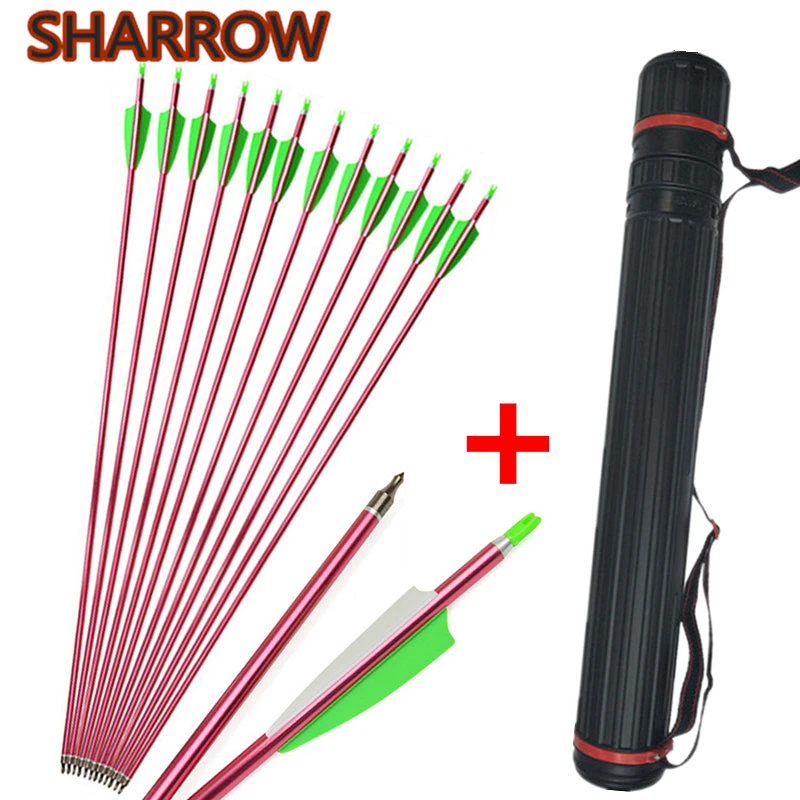 

12Pcs 30" Archery Aluminum Arrows Spine 500 Screw Point Tips Broadhead With Arrow Quiver For Outdoor Shooting Target Accessories