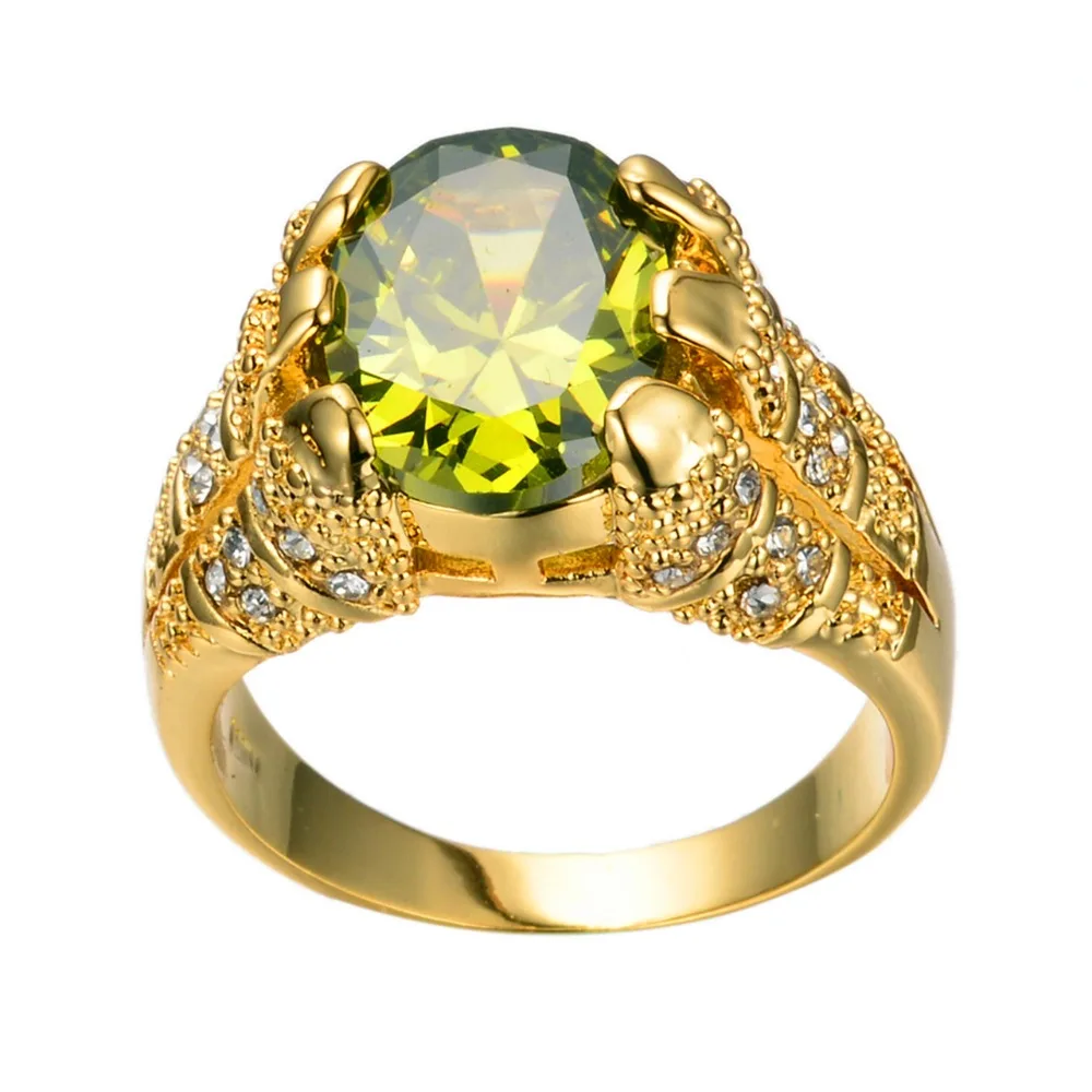 Male Peridot Oval Finger Ring Luxury Big Crystal Zircon Stone