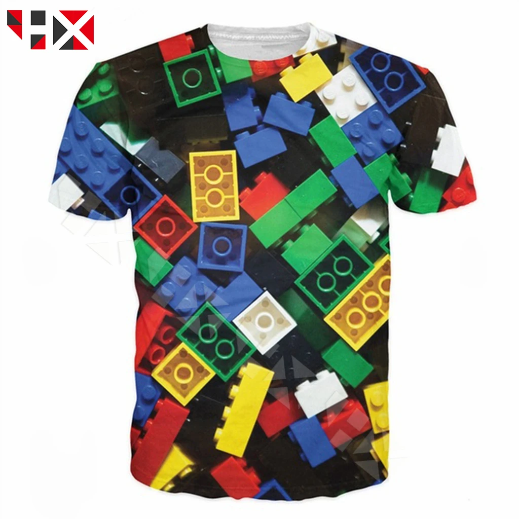 

HX Summer Super Popular Kids Toy Bricks 3d Print Women/Men T Shirt Short Sleeve Harajuku Streetwear Style T Shirt Tops HX730