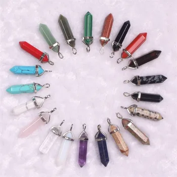 

Wholesale 24color/lot High Quality Assorted Natural Stone Quartz Point Pendant Mixed Pillar Charms Chakra Pendulum Free Shipping