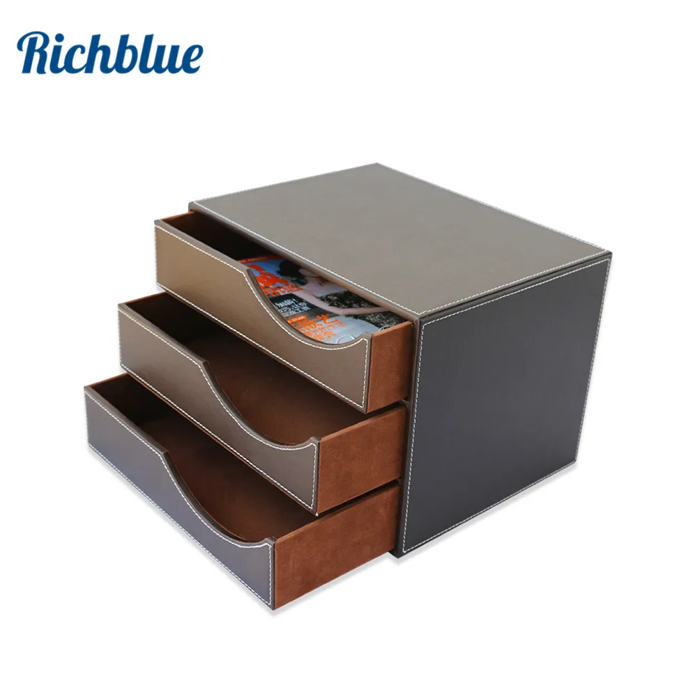 

PU Leather File Cabinet Desk Organizer File Document Storage Box A4 Paper holder Magazine Drawer