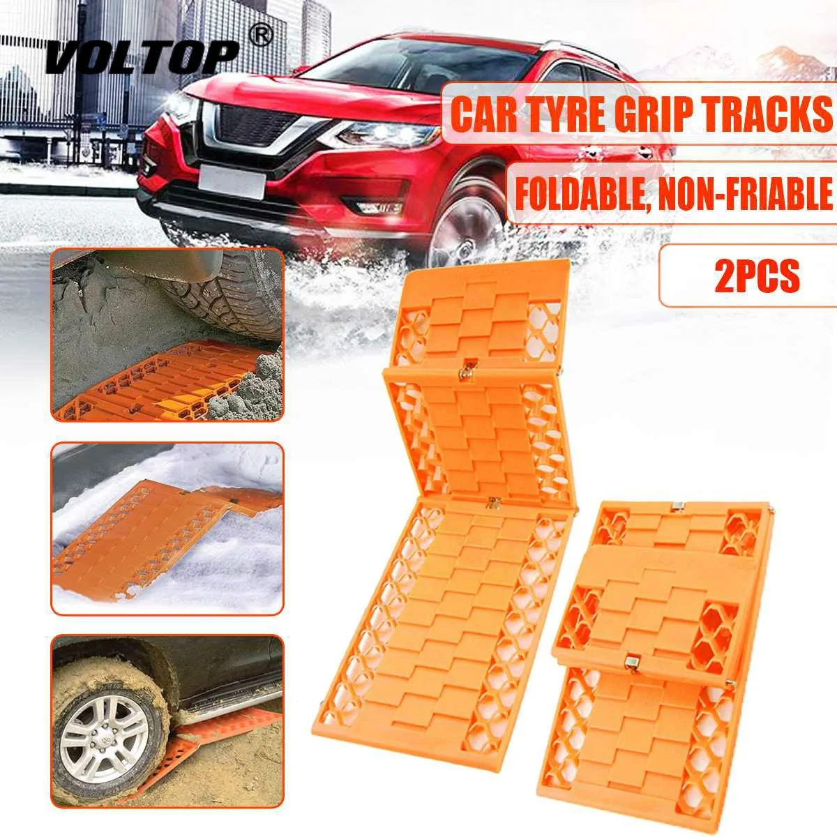 

2Pcs/Set Tyre Grip Tracks Car Security Snow Mud Sand Rescue Escaper Traction Tracks Mats Folding Rubber Car Rescue Mats