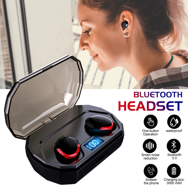 VTIN TWS Bluetooth Headset 5.0 Wireless Mini Power Digital Display Touch Control IPX6 Waterproof Bluetooth In-ear Earbud 3000mAh (19)