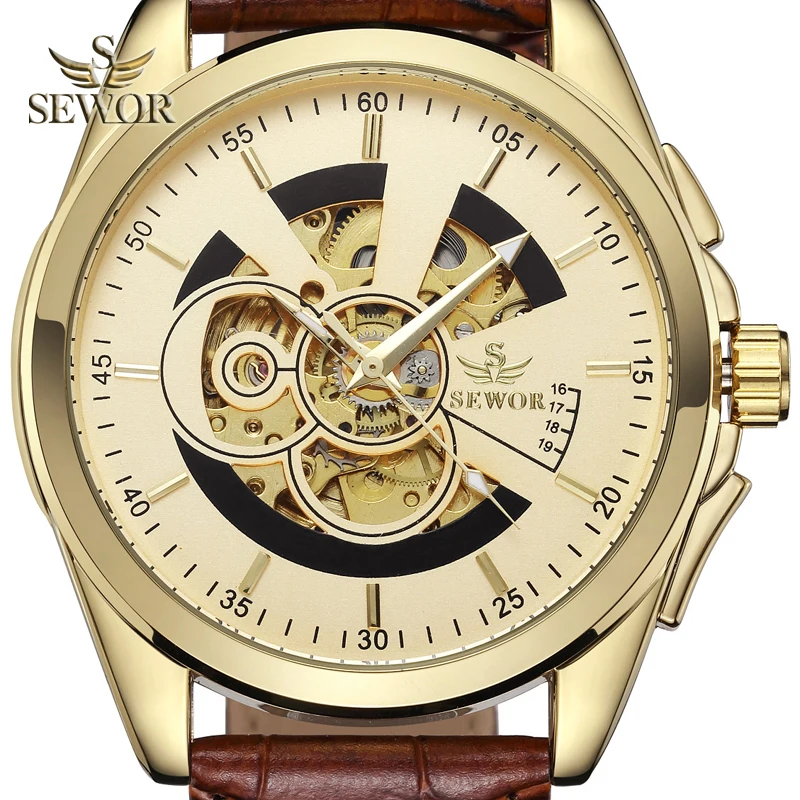 

SEWOR Mens 2019 Top brand Luxury Perspective Mechanical Skeleton Design Automatic Watch Men Sport Watch relogio masculino C356