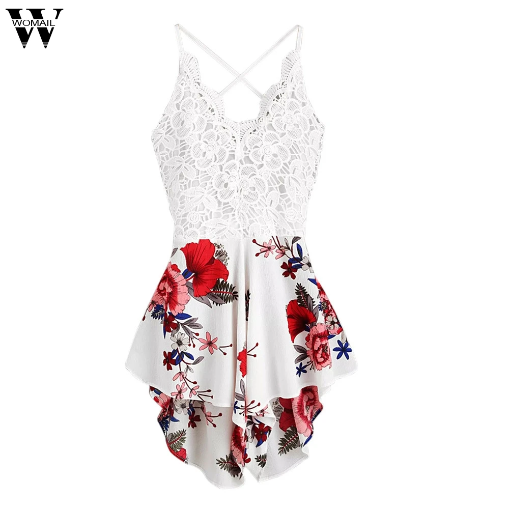 

Womail Jumpsuit Playsuits Women's Crochet Lace Panel Bow Tie Back Florals Ladies Summer Shorts Jumpsuit Apr01 Dropship