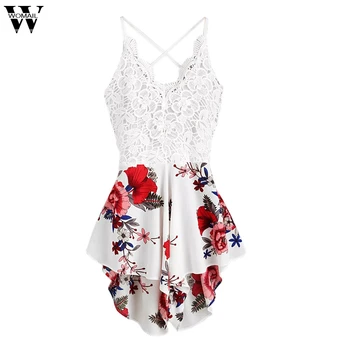 

Womail Jumpsuit Playsuits Women's Crochet Lace Panel Bow Tie Back Florals Ladies Summer Shorts Jumpsuit Apr01