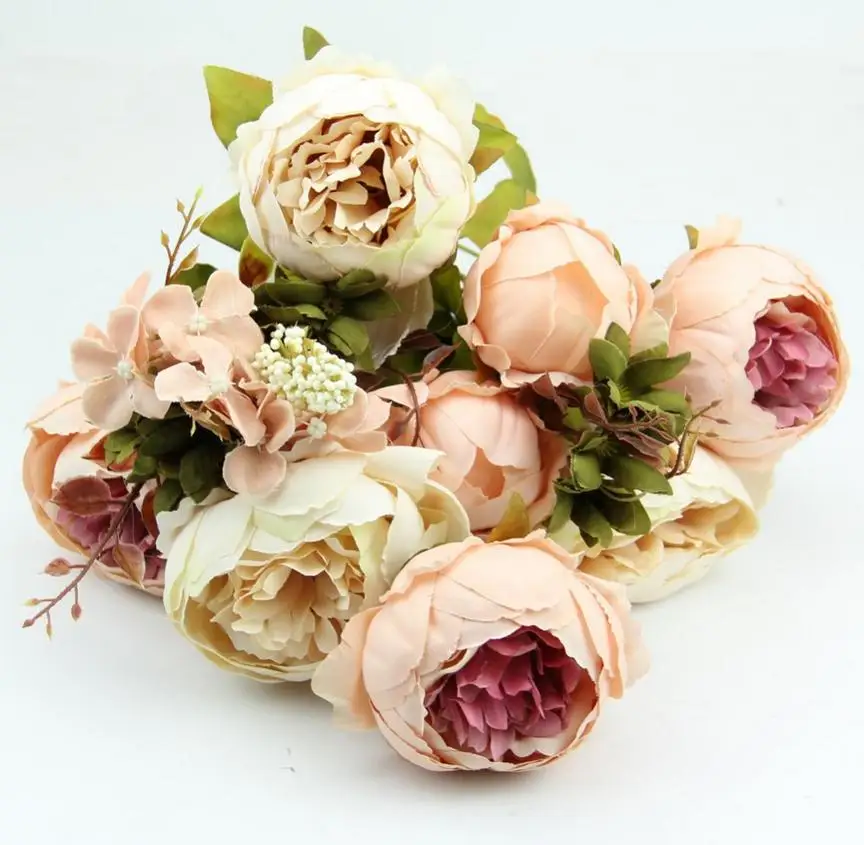 

HIGHT Quality silk flower European 1 Bouquet Artificial Flowers Fall Vivid Peony Fake Leaf Wedding Home Party Decoration