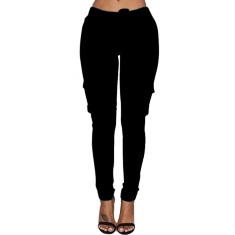 Женские эластичные талии на шнуровке Сексуальные облегающие брюки тренировочные брюки-карандаши женские повседневные брюки карандаш с высокой талией с несколькими карманами - Цвет: Black