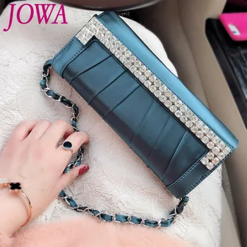 

2019 Women's Fashion Evening Bags Lady Shiny Diamonds Small Cover Handbag Night Chain Satin Purses Wedding Party Clutch 2 Colors