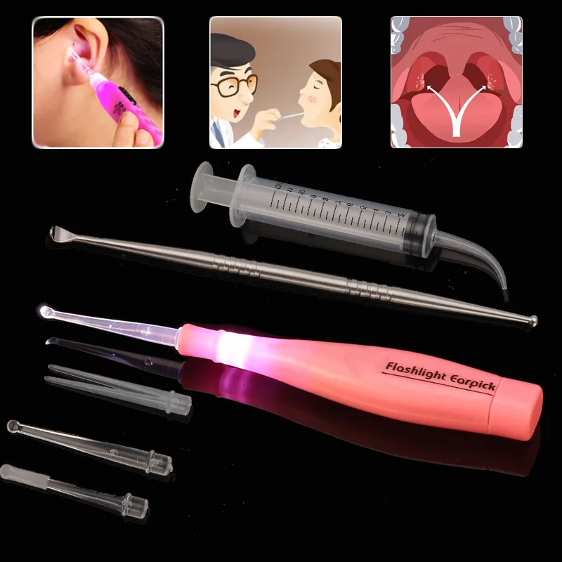 

Tonsil Stone Remover Tools Kit LED Light Ear Wax Remover With 3 Tips + Earpick + 12cc Irrigator Syringe Oral Clean Care Tool