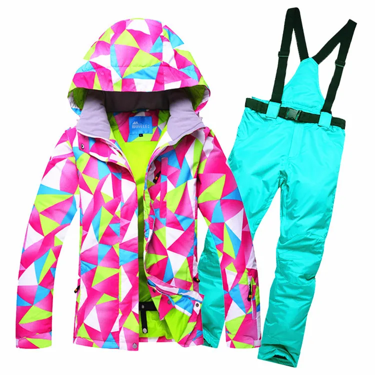 Женский лыжный костюм, зимние куртки, комбинезоны, костюм для сноуборда, комплекты для сноубординга, лыжная куртка, ветрозащитная, водонепроницаемая, сохраняющая тепло, лыжный комплект - Цвет: B Sky blue