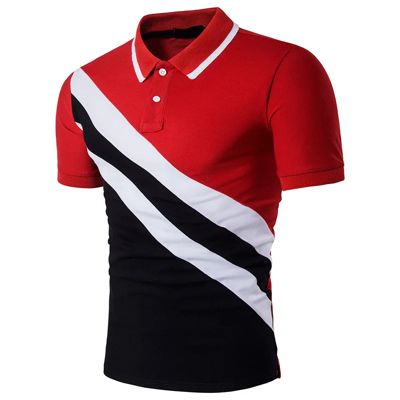 

ZOGAA Summer Men's New Polo Shirt Casual Short-sleeved Hit Color Oblique Striped Lapel Polo Top Slim Fit Breathable Brand Shirt