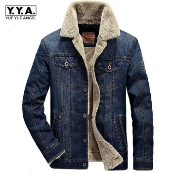 

Plus Size M-6XL Mens Winter Fleece Lining Denim Jacket Casual Slim Fit Streetwear Coats Biker Thick Warm Work Jeans Jackets Male