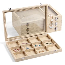 35*24 CM de Lino De Alta calidad de La Joyería Placa Estante caja de almacenamiento de Cajas de Joyas Anillos Aretes Collar de Jade Colgante