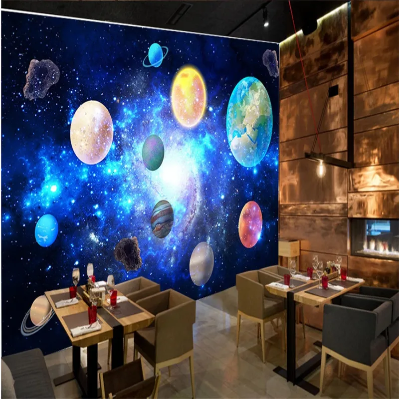 Cosmic Planets Outer Space Interstellar Starry Galaxy Bar KTV Theme Restaurant Background Photo Wall Paper 3D Mural Wallpaper