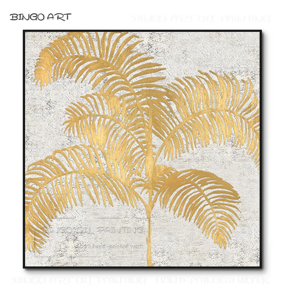 

Pure Hand-painted High Quality Beautiful Golden Foil Tree Oil Painting on Canvas Handmade Gold Foil Tree Oil Painting for Wall