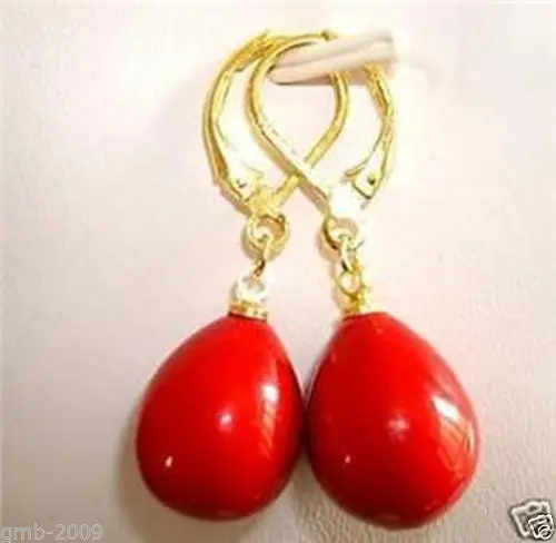 

Hot sell Noble- Hot sale new Style >>>>Fashion Genuine 12x16mm Coral Red South Sea Shell Pearl Drop Earrings AAA