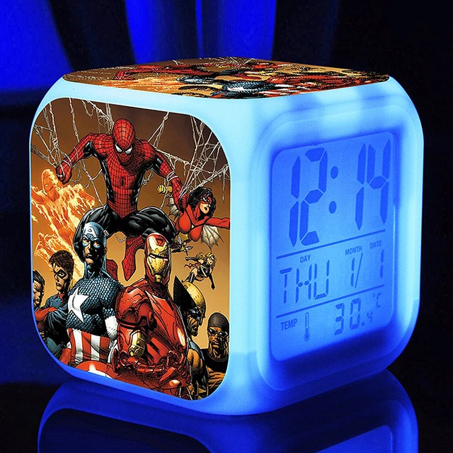 Superhero Spider Man Alarm Clocks,LED Color changing Spider Man Alarm