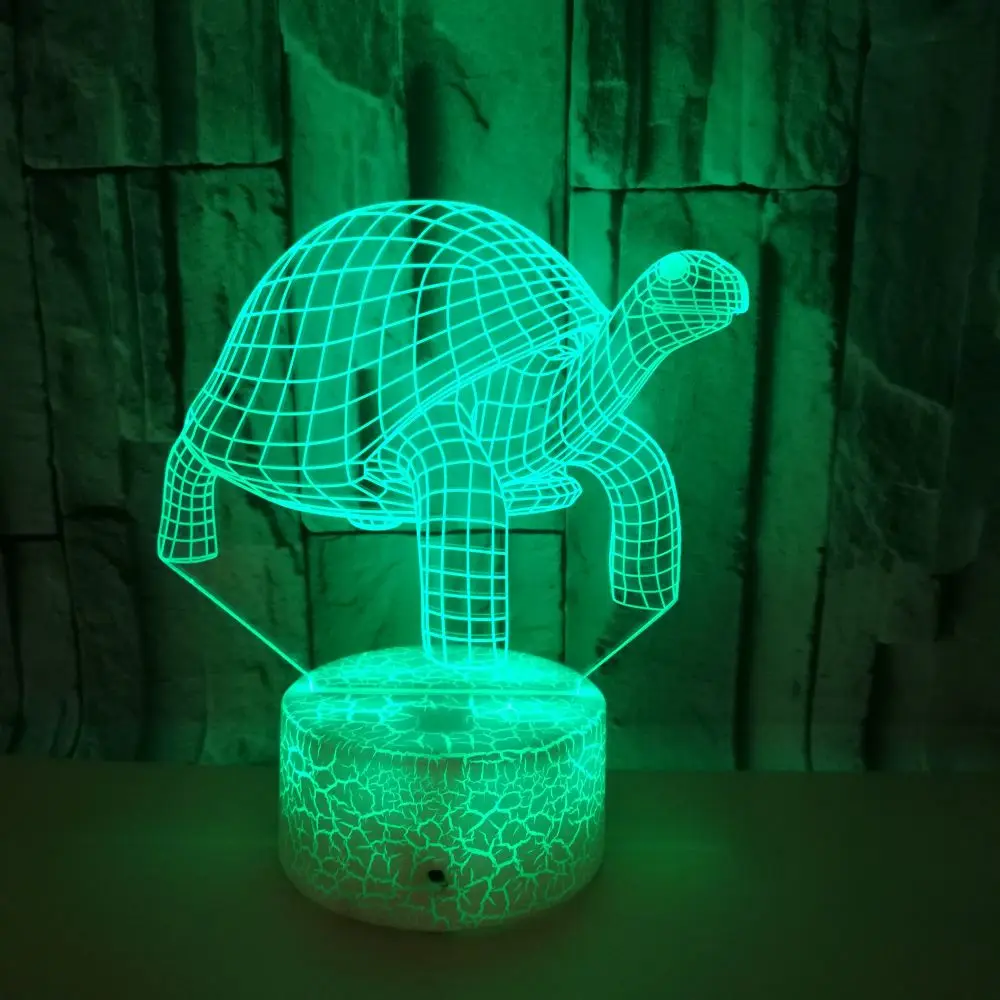 2018 Lovely 3D Tortoise Night Light 7 Color Acrylic USB Charger Crack