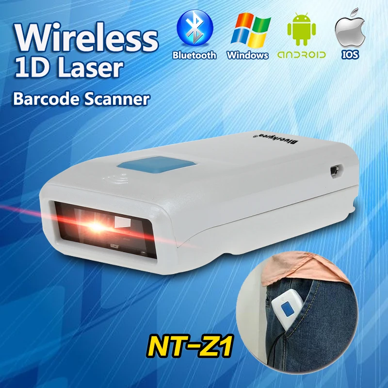 

NT-Z1 Wireless 1D Barcode Scanner Bluetooth Laser Bar Code Scanner Portable Pocket Mini Bluetooth Wireless 1D Code Bar Reader