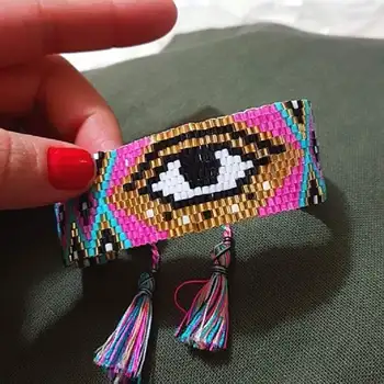 

SHINUSBOHO 2019 Fashion Women Evil Miyuki Eye Bracelet Men Charm Lucky Jewelry Gold pulseras Multi Layer Bileklik erkek