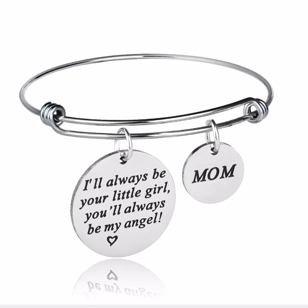 Family Mom Bangle I'll Always Be Your Little Girl You'll My Angle Stainless Steel Bracelet Women Mothers Jewelry Gifts | Украшения