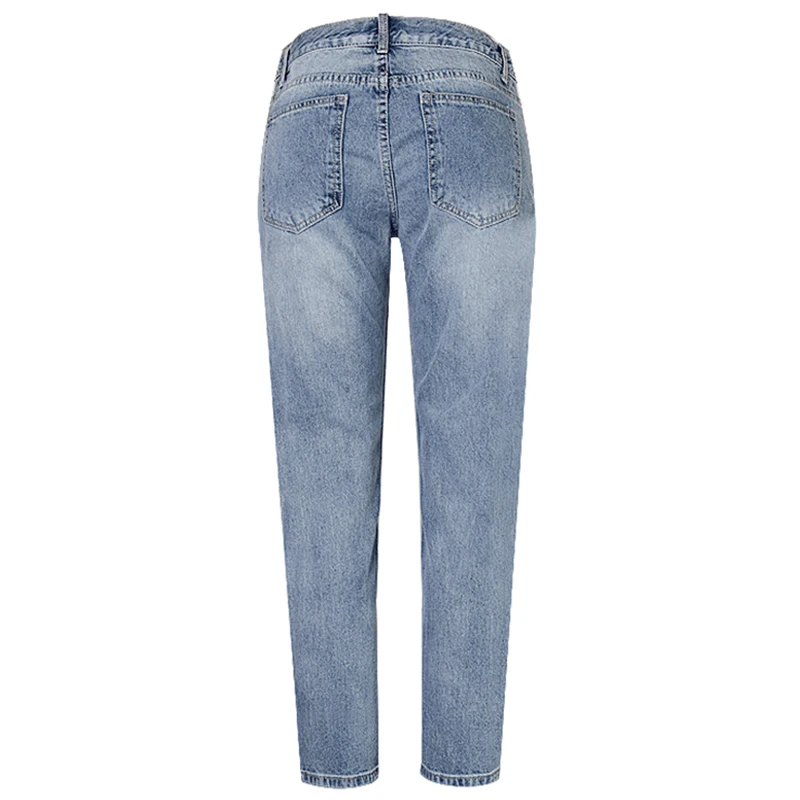 New Fashion Vintage Loose Ripped Sequins Jeans Women Hollow Out Sequined Embroidered Metal Sheets Straight Nine points Pants