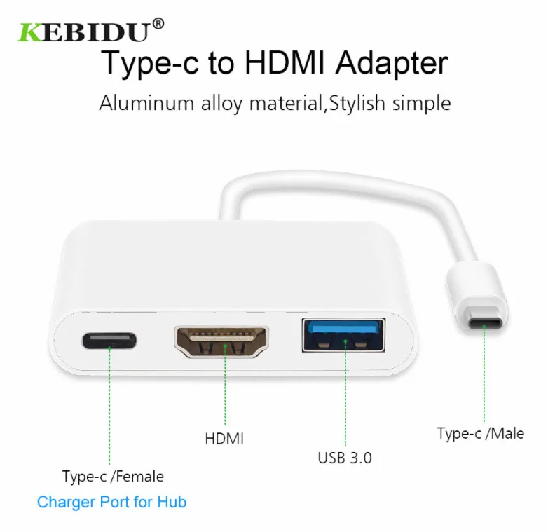 Адаптер KEBIDU USB Type-C концентратор 3 в 1 C на HDMI совместимый с 0 Женский адаптер