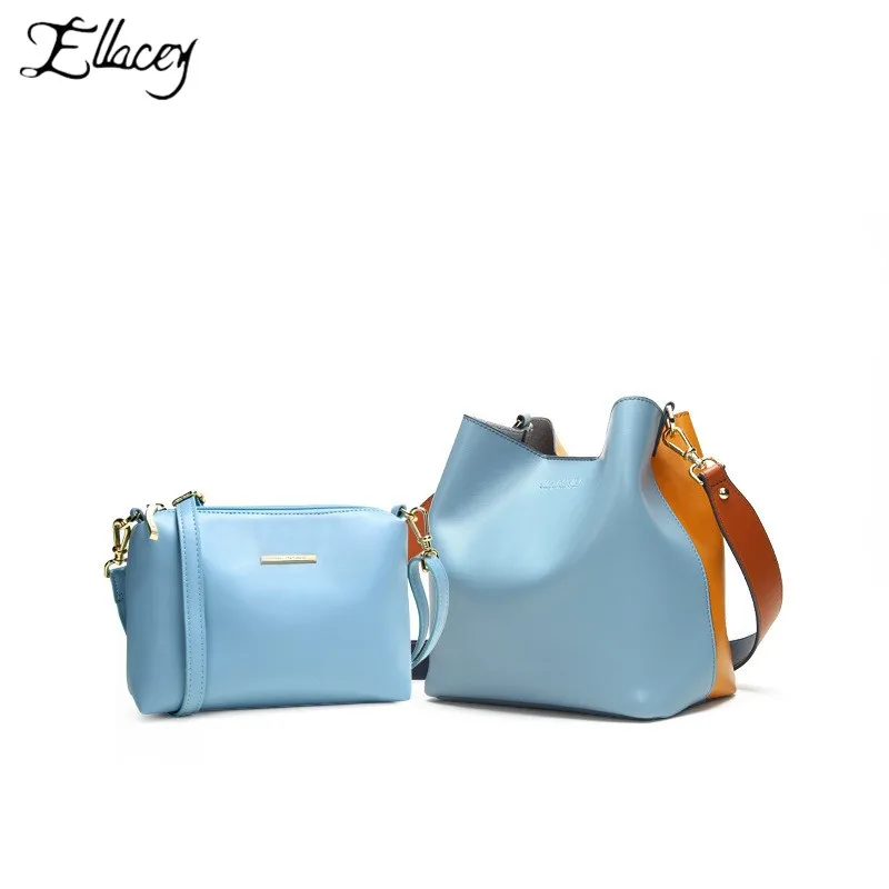 

Famous Brand Genuine Leather Shoulder Bags Spell Color Detachable Liner Bucket Bag Luxury Handbag Women Bags Designer 2019 Tote