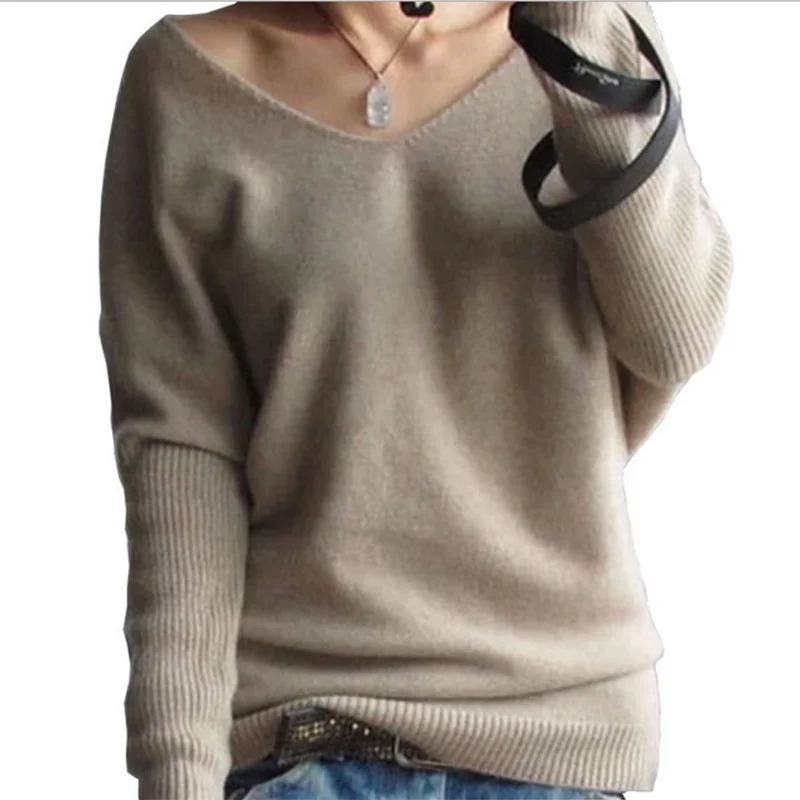 

2019 Autumn cashmerelike sweater women fashion sexy v-neck sweater loose wool viscose sweater batwing sleeve plus size pullover