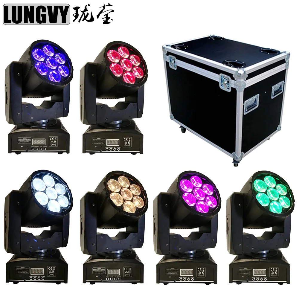 

Free Shipping 6pcs/Lot Flightcase 7*12w RGBW 4IN1 Moving Head Led Zoom Led Wash Zoom DXM Control Professional Stage Dj Light