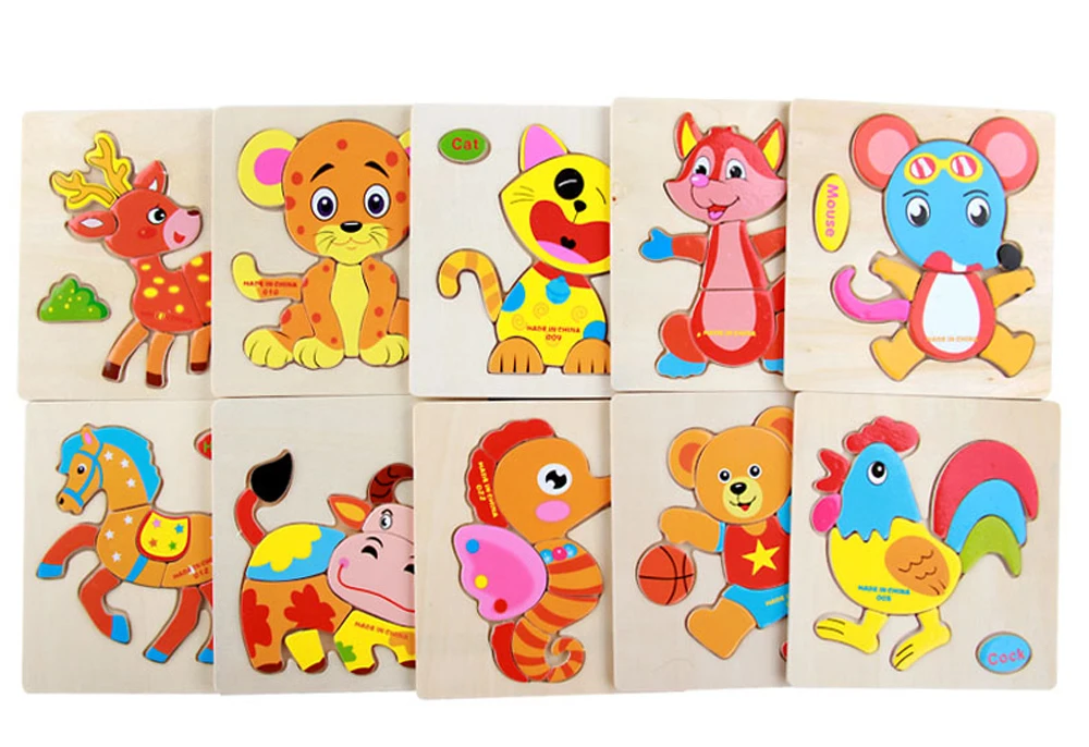 Wooden 3D Puzzle Jigsaw Toys For Children Cartoon Animal Vehicle 3D Wood Puzzles Intelligence Kids Baby Early Educational Toy