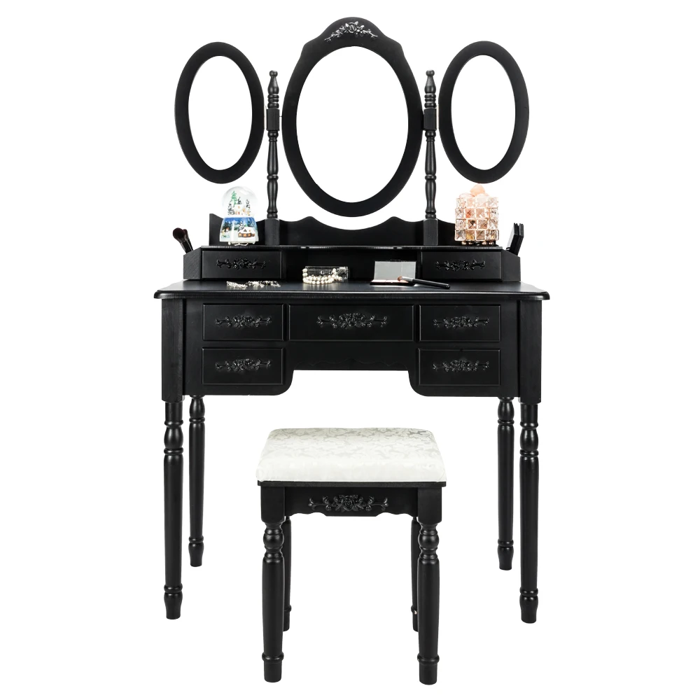 

FCH Foldable 3 Mirrors with 7 Drawers Dressing Table Black