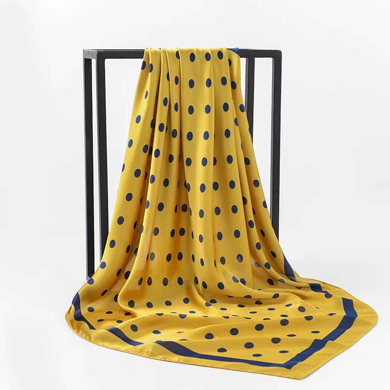 

Dot Print Ladies Silk Scarf New Fashion Accessories Large Size Women Muslim Head Scarves Wraps 90*90CM Drop Shipping
